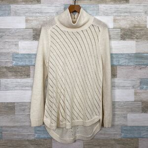 Lou & Grey On Point Turtleneck Tunic Sweater Ivory Wool Alpaca Womens Medium